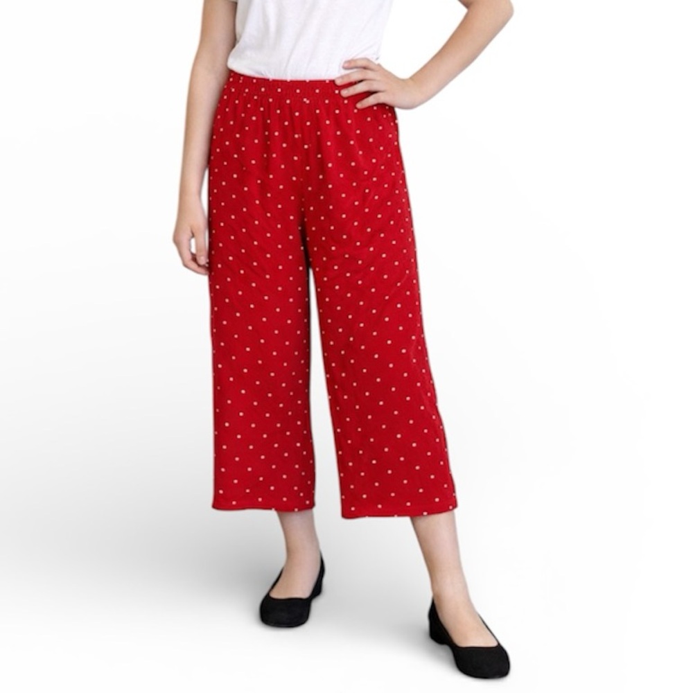 Abercrombie kids red white polka dot cropped wide leg culottes pants size 11/12